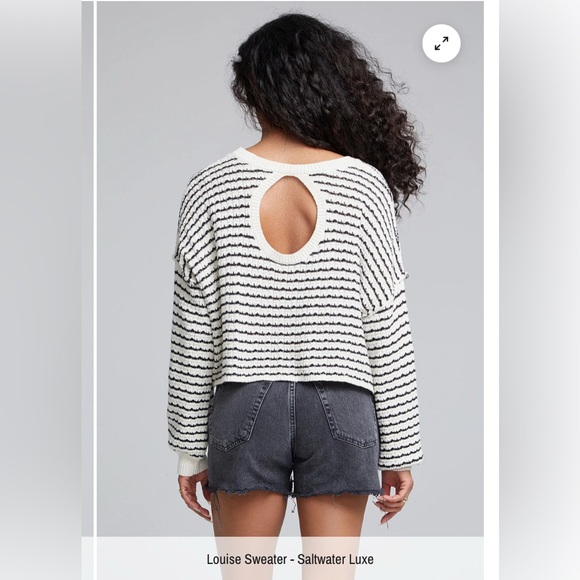 Saltwater Luxe Striped Crew Neck Cropped Sweater with Keyhole Back Large - Picture 3 of 11